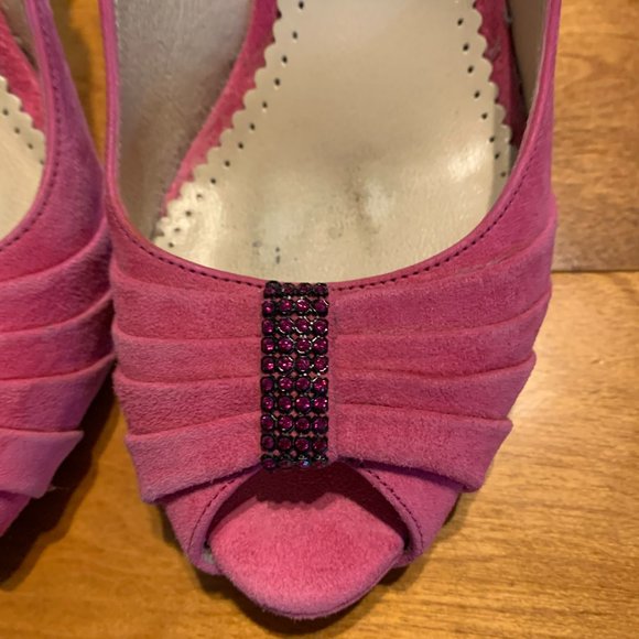 Stylish Pink Suede Slingback Shoes with Glitter Accents - Picture 3 of 12